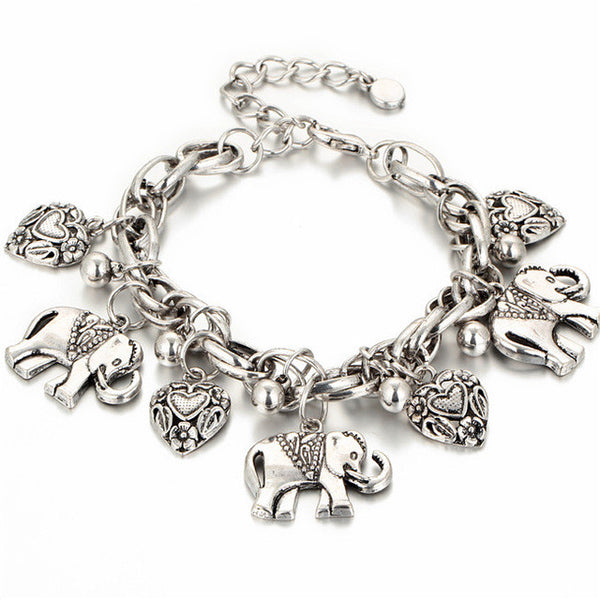 Vintage Elephant leaf Pulseira Alloy Bohemian For Women Silver Color